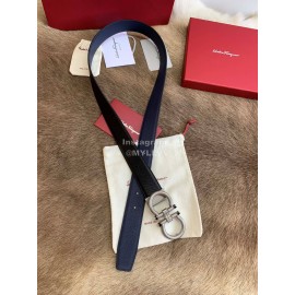 Ferragamo Calf Leather Silver Pure Copper Buckle 35mm Belt