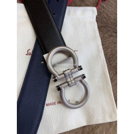 Ferragamo Calf Leather Silver Pure Copper Buckle 35mm Belt