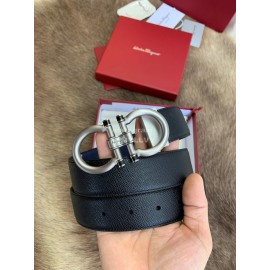 Ferragamo Calf Leather Silver Pure Copper Buckle 35mm Belt