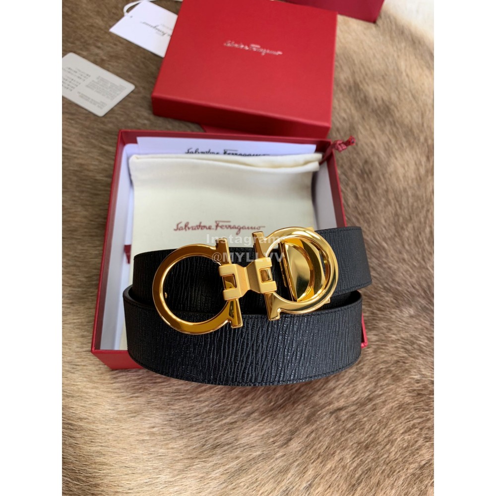 Ferragamo New Calf Leather Pure Copper Gold Buckle 35mm Belt