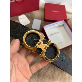 Ferragamo New Calf Leather Pure Copper Gold Buckle 35mm Belt