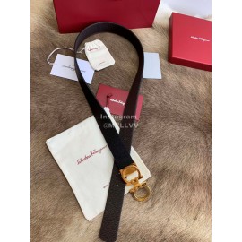 Ferragamo New Calf Leather Pure Copper Gold Buckle 35mm Belt