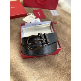 Ferragamo New Calf Leather Pure Copper Black Pin Buckle 35mm Belt