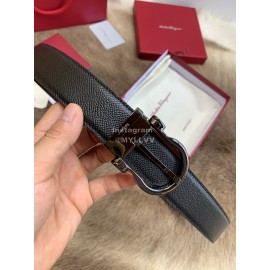 Ferragamo New Calf Leather Pure Copper Black Pin Buckle 35mm Belt