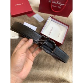 Ferragamo New Calf Leather Pure Copper Black Pin Buckle 35mm Belt