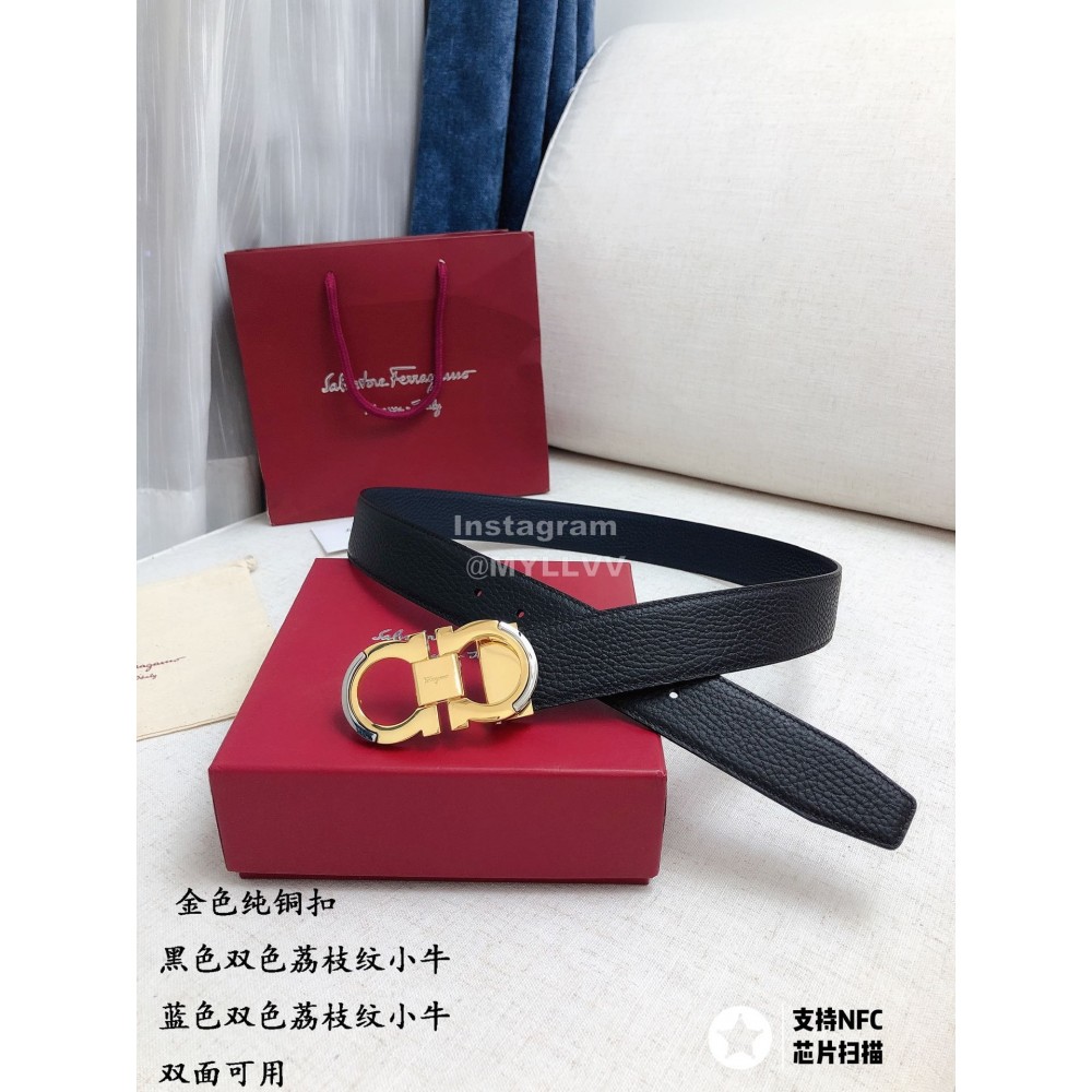 Ferragamo New Calf Leather Pure Copper Gold Gancini Buckle 35mm Belt