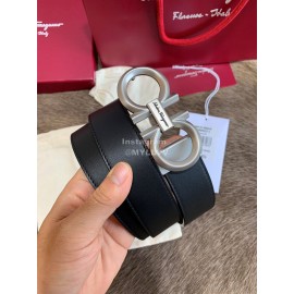 Ferragamo Fashion Calf Leather Pure Copper Silver Buckle 35mm Belt