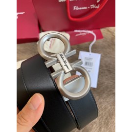 Ferragamo Fashion Calf Leather Pure Copper Silver Buckle 35mm Belt