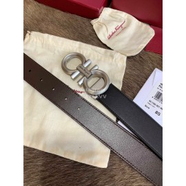 Ferragamo Fashion Calf Leather Pure Copper Silver Buckle 35mm Belt