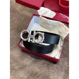 Ferragamo Fashion Calf Leather Pure Copper Silver Buckle 35mm Belt