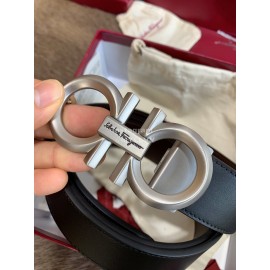 Ferragamo Fashion Calf Leather Pure Copper Silver Buckle 35mm Belt