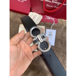 Ferragamo Fashion Calf Leather Pure Copper Silver Buckle 35mm Belt