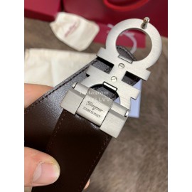 Ferragamo Fashion Calf Leather Pure Copper Silver Buckle 35mm Belt