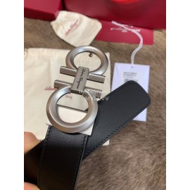 Ferragamo Fashion Calf Leather Pure Copper Silver Buckle 35mm Belt