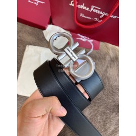 Ferragamo Fashion Calf Leather Pure Copper Silver Buckle 35mm Belt