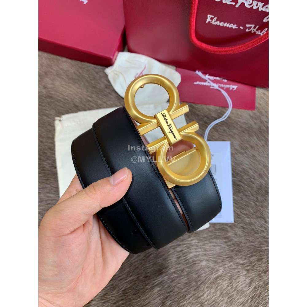 Ferragamo Fashion Calf Leather Pure Copper Gold Buckle 35mm Belt