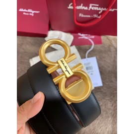 Ferragamo Fashion Calf Leather Pure Copper Gold Buckle 35mm Belt