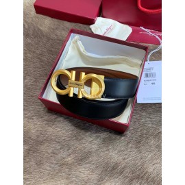 Ferragamo Fashion Calf Leather Pure Copper Gold Buckle 35mm Belt