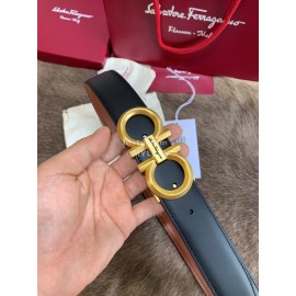 Ferragamo Fashion Calf Leather Pure Copper Gold Buckle 35mm Belt