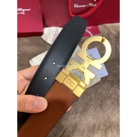 Ferragamo Fashion Calf Leather Pure Copper Gold Buckle 35mm Belt