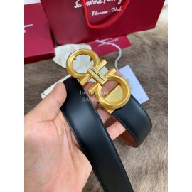 Ferragamo Fashion Calf Leather Pure Copper Gold Buckle 35mm Belt