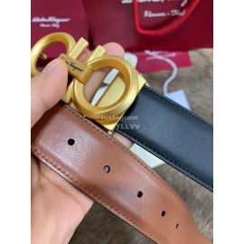 Ferragamo Fashion Calf Leather Pure Copper Gold Buckle 35mm Belt