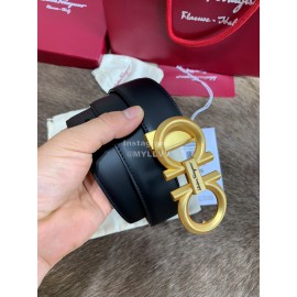 Ferragamo Fashion Calf Leather Pure Copper Gold Buckle 35mm Belt