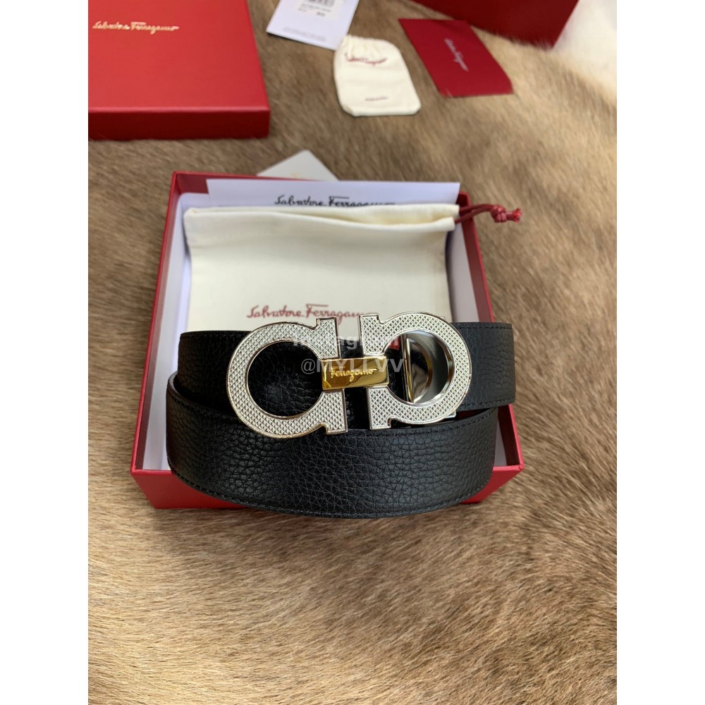 Ferragamo Fashion Calf Leather Silver Pure Copper Buckle 35mm Belt