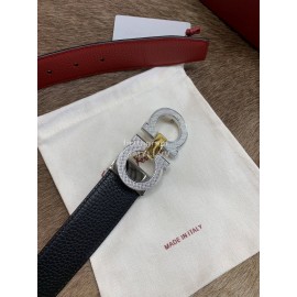 Ferragamo Fashion Calf Leather Silver Pure Copper Buckle 35mm Belt