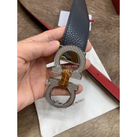 Ferragamo Fashion Calf Leather Silver Pure Copper Buckle 35mm Belt