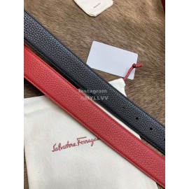 Ferragamo Fashion Calf Leather Silver Pure Copper Buckle 35mm Belt