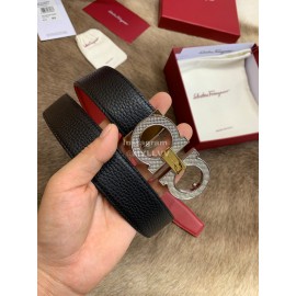 Ferragamo Fashion Calf Leather Silver Pure Copper Buckle 35mm Belt