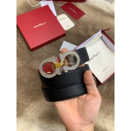 Ferragamo Fashion Calf Leather Silver Pure Copper Buckle 35mm Belt