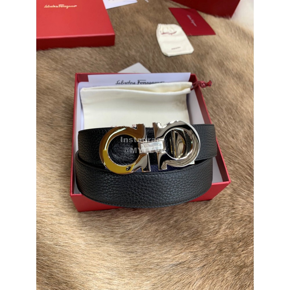 Ferragamo Fashion Calf Leather Pure Copper Gun Color Buckle 35mm Belt