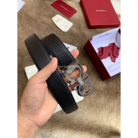 Ferragamo Fashion Calf Leather Pure Copper Gun Color Buckle 35mm Belt