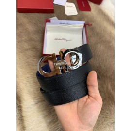 Ferragamo Fashion Calf Leather Pure Copper Gun Color Buckle 35mm Belt