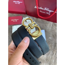 Ferragamo Cowhide Pure Copper Buckle 25mm Belt For Women Black