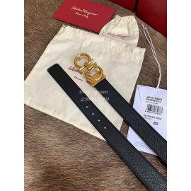 Ferragamo Cowhide Pure Copper Buckle 25mm Belt For Women Black