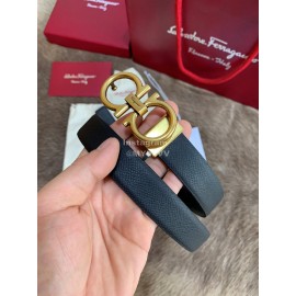 Ferragamo Cowhide Pure Copper Buckle 25mm Belt For Women Black