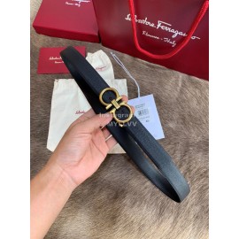 Ferragamo Cowhide Pure Copper Buckle 25mm Belt For Women Black