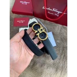 Ferragamo Cowhide Pure Copper Buckle 25mm Belt For Women Black