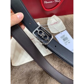 Ferragamo Cowhide Pure Copper Square Buckle 35mm Belt Black