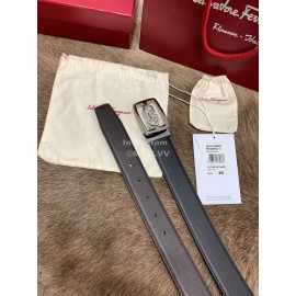 Ferragamo Cowhide Pure Copper Square Buckle 35mm Belt Black