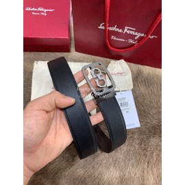 Ferragamo Cowhide Pure Copper Square Buckle 35mm Belt Black