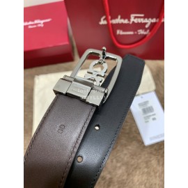 Ferragamo Cowhide Pure Copper Square Buckle 35mm Belt Black