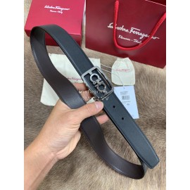 Ferragamo Cowhide Pure Copper Square Buckle 35mm Belt Black