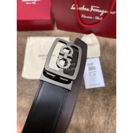 Ferragamo Cowhide Pure Copper Square Buckle 35mm Belt Black