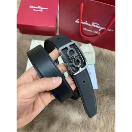 Ferragamo Cowhide Pure Copper Square Buckle 35mm Belt Black