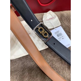 Ferragamo Cowhide Pure Copper Square Buckle 35mm Belt Brown