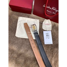 Ferragamo Cowhide Pure Copper Square Buckle 35mm Belt Brown